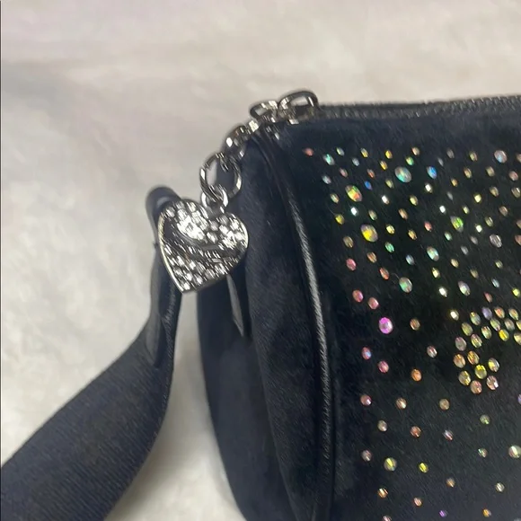 Juicy Couture - Let It Shine-Black Velvet Barrel Handbag with Rhinestone Bling - Picture 5 of 14